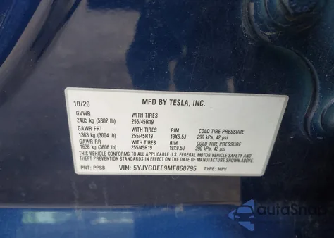 2021 Tesla Model Y Long Range Dual Motor All-Wheel Drive из США, поврежденный, VIN 5YJYGDEE9MF060795